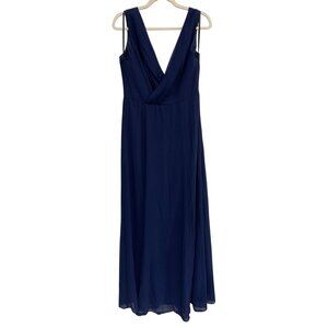 Minuet Sleeveless V Neck Gown Womens L Navy Blue Bridesmaid Elegant Wedding NEW